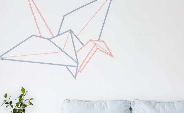 crane vector graphic on the wall in living room
