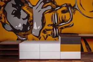 graphics on the wall in modern house