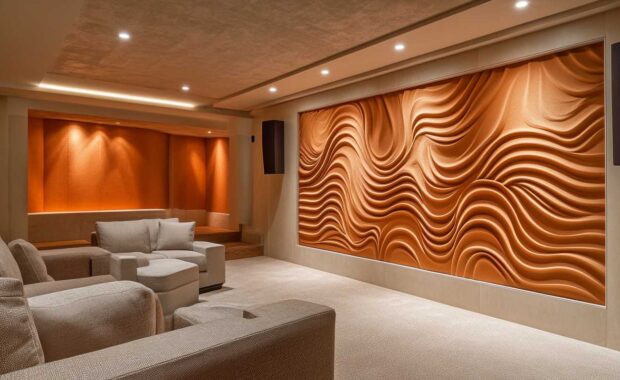 orange acoustic art panels in home theatre