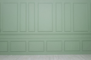 green wall with wainscoting background