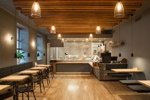 interior of restaurant with wooden design