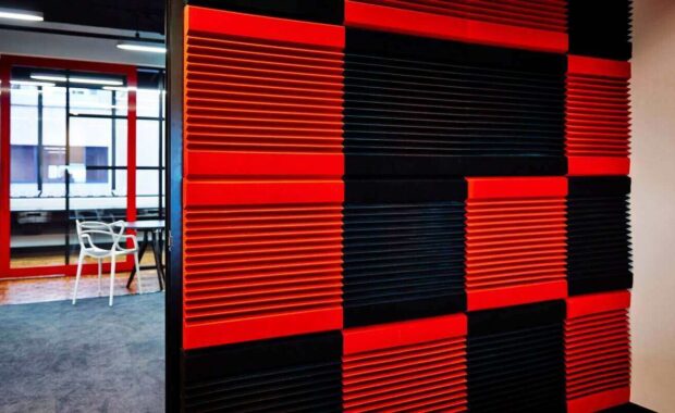 soundproofing tiles inside a recording studio with offices