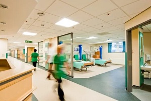 acoustic panels installed on hosptal room ceiling