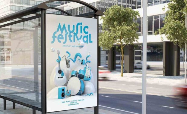 bus stop music festival billboard event graphic