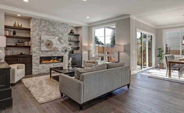 chic living room interior in gray colors