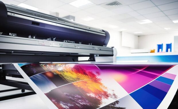 large wide digital inkjet printing machine during production