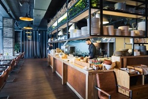 bar in restaurant with acoustic art panels