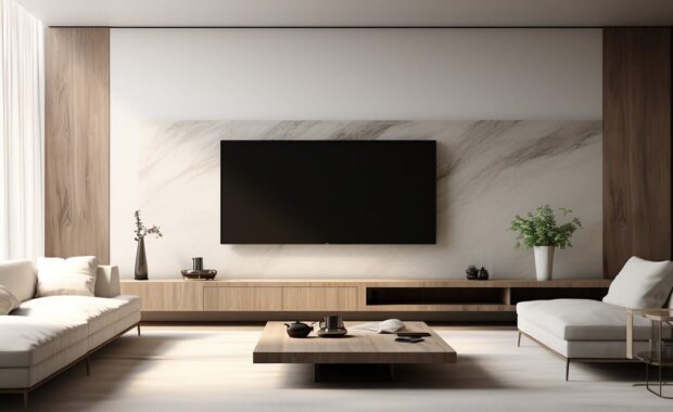 minimalist style interior design of modern living room with tv