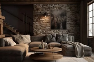 cozy cottage with stone wall covering