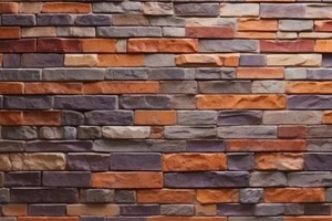 red purple and orange patterned stone wall with text or product area