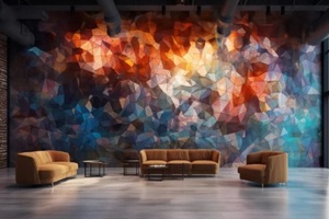 abstract mosaic commercial wall covering design featuring intricate shapes and textures