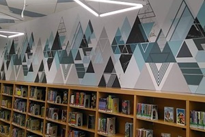 custom wall covering in the library