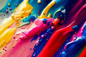 panorama Exploding liquid paint in rainbow colors with splashes