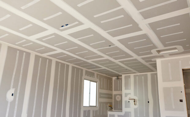 construction building industry drywall taping compound finishing before custom wall covering installation
