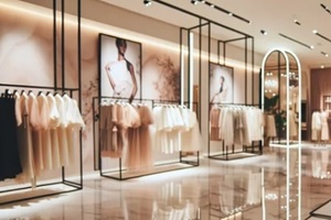 spacious interior of an exquisite fashion boutique