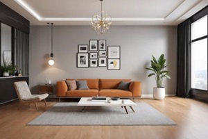 stylish furniture and parquet flooring can be seen in a modern living room