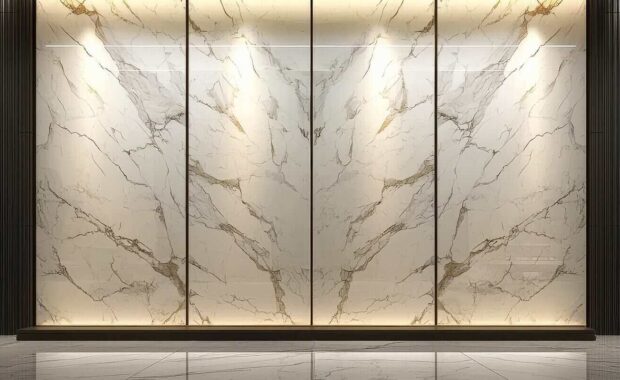 elegant marble acoustic art panels in modern luxury lobby interior