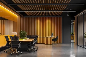 modern office interior design with a yellow and black color scheme