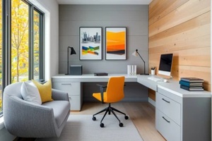 modern home office design with large window