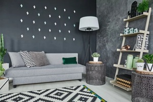 beautiful room with dark digital wall covering