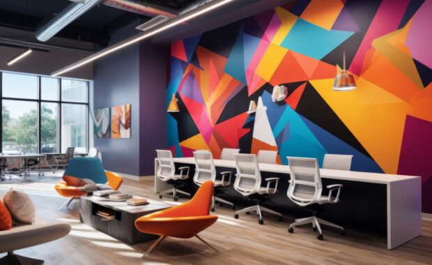 Geometric office custom wall covering