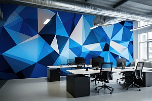 blue custom digital wall covering office