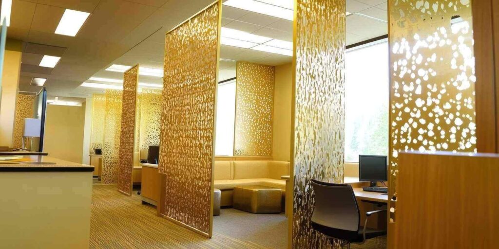 modern office interior design with golden room dividers