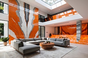 orange Acrylic Wall Art in lounge