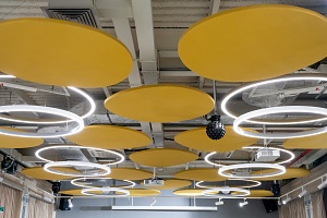 yellow acoustic art panels ceiling