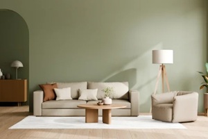 spacious open plan living room design mockup