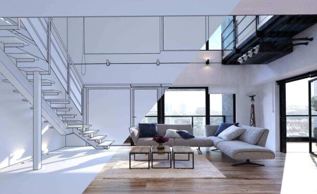 spacious open plan living room design mockup