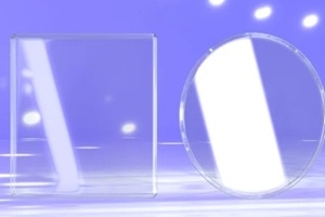 clear frame square and round shape on blue background
