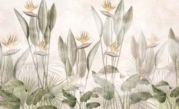 watercolor tropical flowers wallpaper mural for living room bedroom wall decor background design