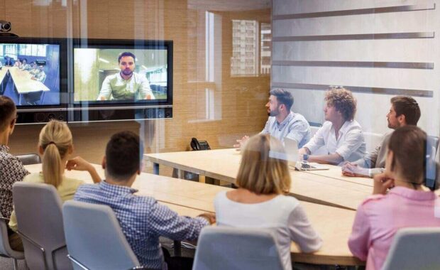 business people in video conference meeting