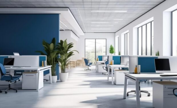 modern white and blue open space office interior