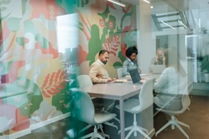 diverse business professionals collaborating in a modern office meeting